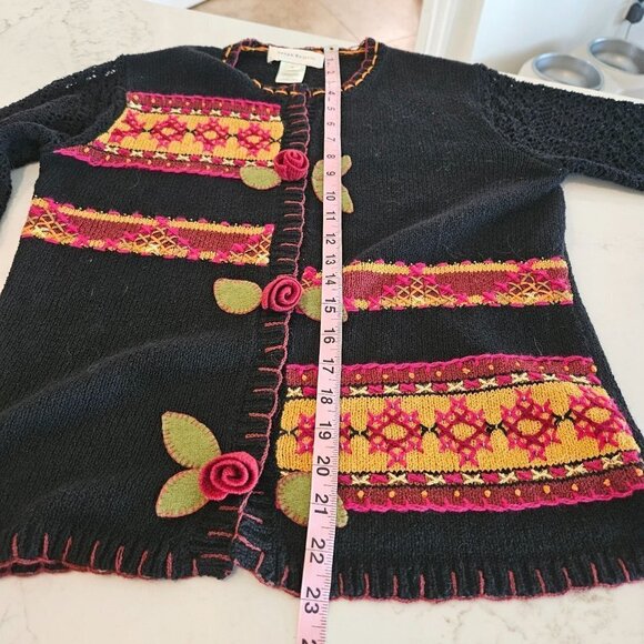 Susan Bristol Small Black Hand Embroidered Cardigan Boho Vintage Festive Floral - Picture 11 of 13